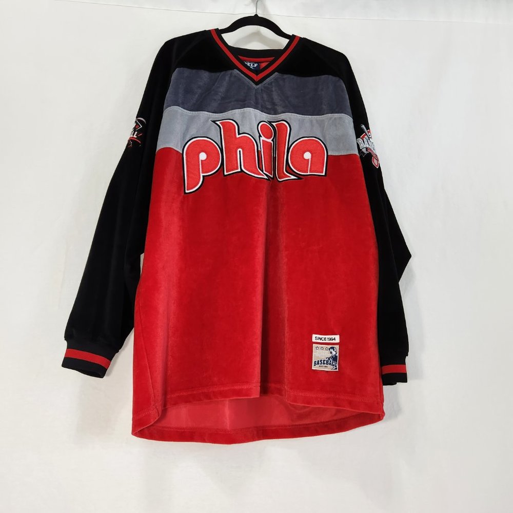 Vintage Unisex DELF Sportswear Pullover Embroidery PHILA Logo Long Sleeves Suede - Picture 3 of 16